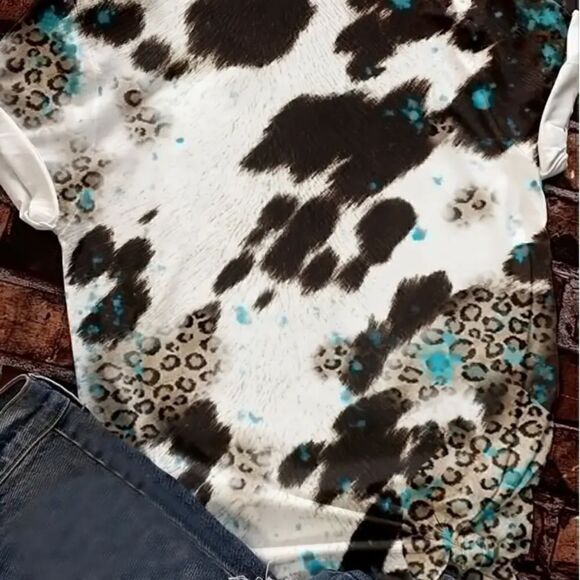NEW! Boho Spread Kindness Graphic Print T Shirt Dandelion Trendy Leopard Cow - Picture 3 of 3